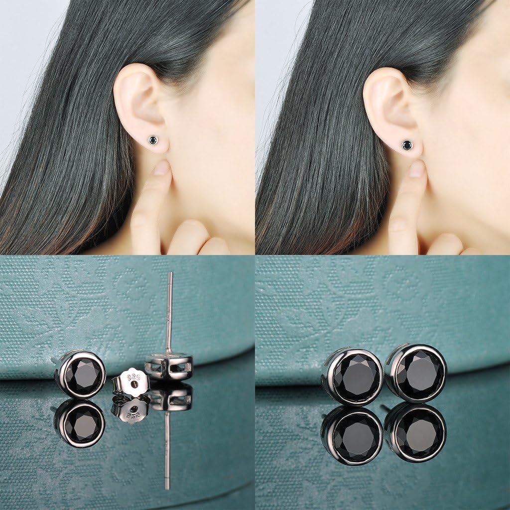 Yumilok Jewelry Women's Men's 4 works 925 Sterling Silver Black White Cubic Zirconia Round Studs Hypoallergenic Earring Set - Image 5