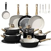 Bazova 25-PC Pots and Pans Set Non Stick Ceramic Cookware Set, Healthy Non Toxic Kitchen Cookware Sets with Large Capacity, Induction Compatible, PFAS/PTFE/PFOA/PFOS Free, Black/White