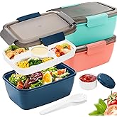 Youeon 3 Pcs 68 Oz Salad Lunch Container with 4 Compartment Tray, Bento Lunch Box with Spoon & Dressing Cup, Leakproof Salad Container for Lunch, Toppings, Snacks, Fruits, BPA-Free