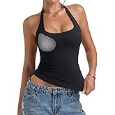 PINKMSTYLE Womens Padded Halter Tops Double Lined Sleeveless Built in Bras Backless Y2K Clothes Going Out Tops