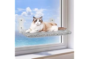 Zoratoo Cordless & Foldable Cat Window Perch with Metal Frame and Reversible Cover for Indoor Cats, Two Types of Installation Cat Hammock with Anchors&Screws for Wall and 4 Suction Cups for Window (M)