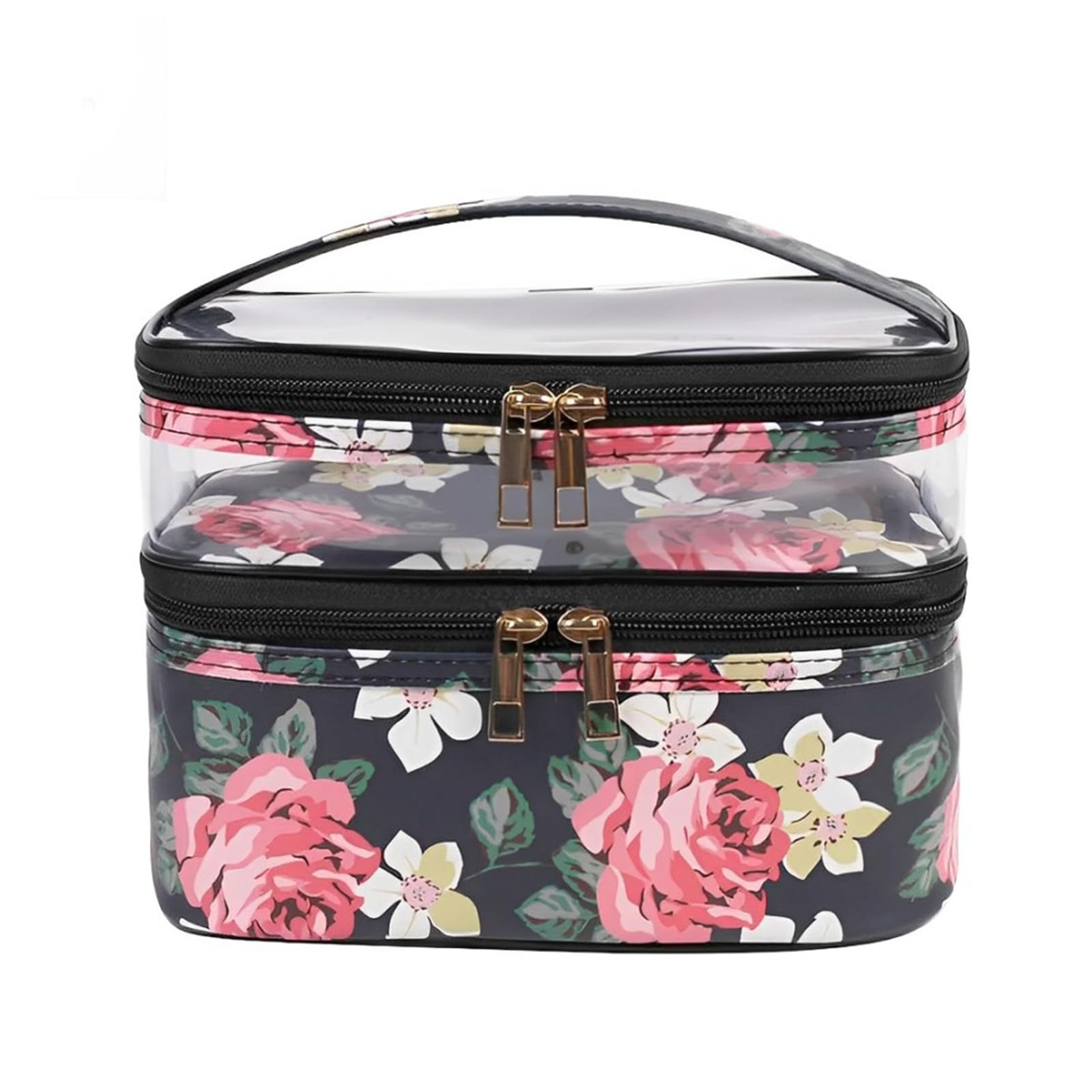 Wellehomi Floral Makeup Bag, Travel Makeup Bags Large Make Up Bag Cosmetic Bag Rose Pattern Cotton Travel Skincare Bag for Women Girls, Rose