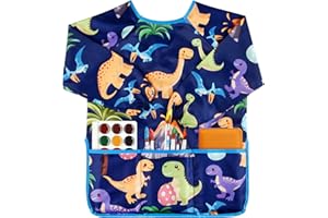 BOUBONI Kids Art Smock Toddler for Girls Boys ages 3-8 with Long Sleeve and 3 Pockets for Painting Activity Kitchen Crafts