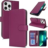 Zouzt for iPhone 13 Pro Max/12 Pro Max 6.7" Genuine Leather Wallet Case with 4 Card Slot, RFID Blocking Magnetic Flip Folio Shockproof Cover Women Men for iPhone 13 Pro Max/12 Pro Max - Rose Purple
