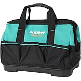 Prowin 14-inch Tool Bag, Multi-pocket Tool Organizer with Plastic Waterproof Bottom, Wide Mouth Tool Tote Bag with Inside Pockets for Construction, Carpentry, Gardening, Electrician, DIY