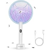 Nymrix Electric Fly Swatter 4100V Dual Mode Bug Zapper Racket（Blue,2-Pack） | Mosquito Killer with 1800 mAh Rechargeable Battery, Purple Light, Usb-C charging and 3-Layer Safety Mesh for Indoor &amp; Outdoor