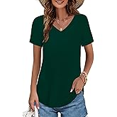 Elesomo Womens T Shirts V Neck Summer Short/Long Sleeve Cotton Tops Tees