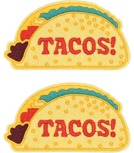 Taco Applique Iron-On Patch 3-Pack - Mexican Food Embroidered Badge 2-1/8" Size