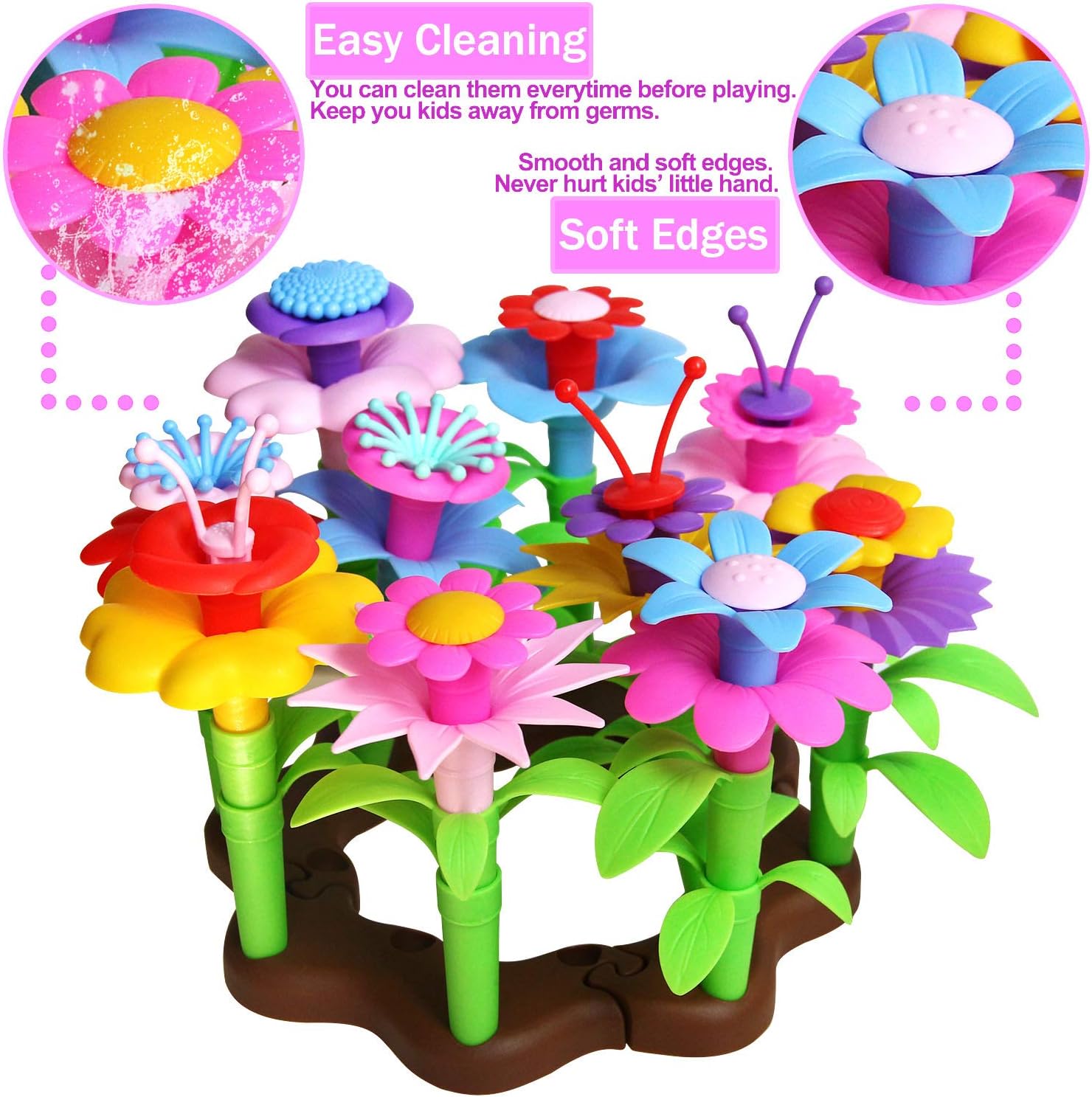 ROSYKIDZ Flower Garden Building Toys for Girls - [ 106 PCS ] STEM Toy Gardening Pretend Play Gift for Kids Age 3 4 5 6 Years Old - Preschool Children Girl Gifts Toys Set with Storage Bag: Toys & Games