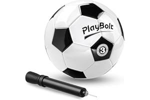 PlayBolt Soccer Ball Size 2/3/4 or 5 - Premium PVC Leather Cover - Youth Soccer Balls with Pump - Sports Training, Practice, 