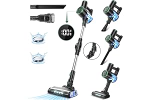 PRETTYCARELIFE Cordless Stick Vacuum Cleaner, Powerful Rechargeable Wireless Vacuum Cleaner for Home 6 in 1 with LED Display, Self-Standing and 180° Bendable Wand, for Carpet and Hard Floor Pet Hair