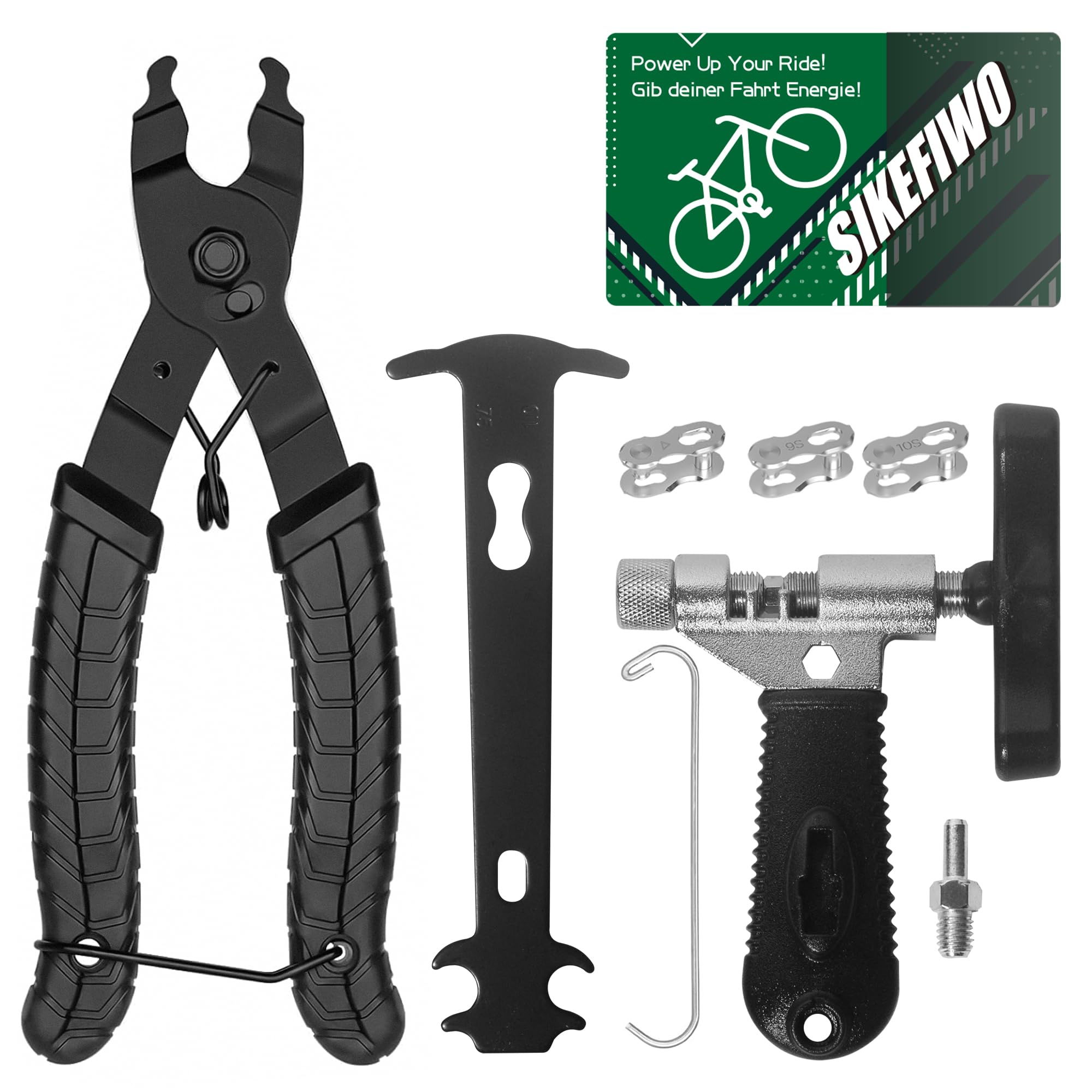SIKEFIWO Bike Chain Tool Set 2.0, Bike Chain Plier Bike Chain Splitter Chain Wear Indicator and 3 Pairs Bicycle Missing Link for 6/7/8/9/10 Speed Chains Link Repair, Fit for Road Mountain Sports Bike