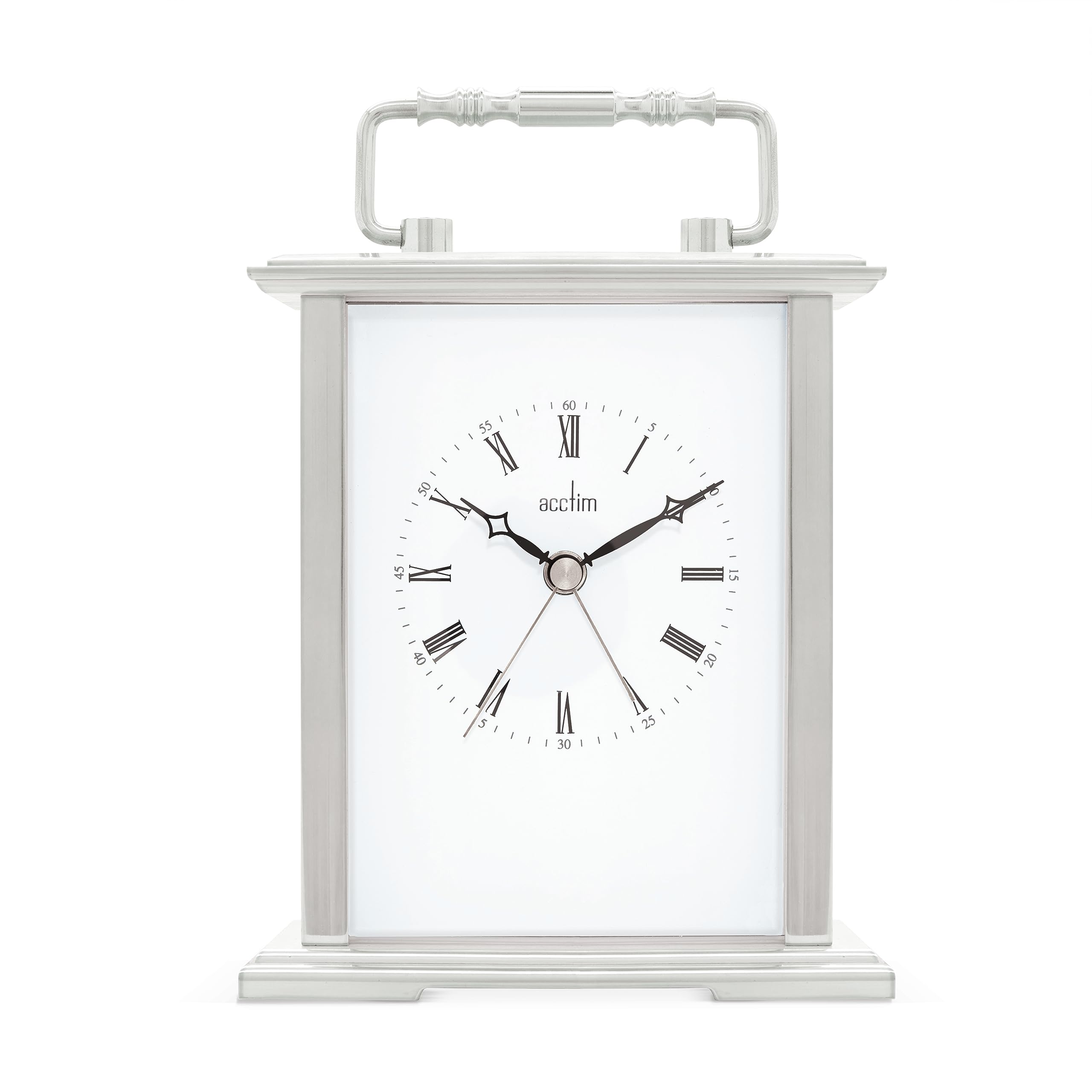Acctim Gainsborough Mantel Clock Quartz Polished Metal Carriage Clock Energy Efficient Movement Silver