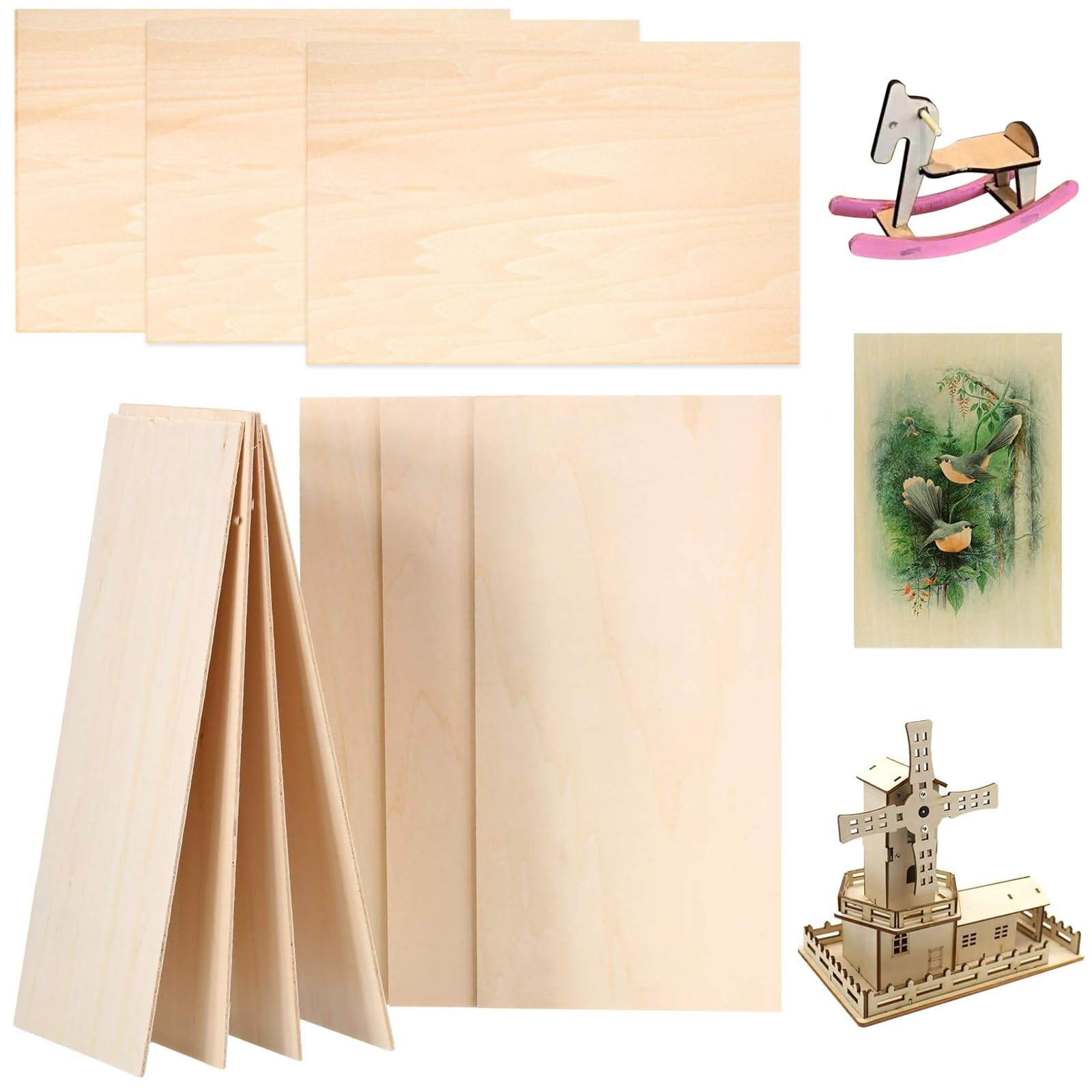 MFCGHXR Balsa Wood Sheets 10 Pack - Premium Plywood Squares 200x100x1.5mm for Crafting Models and DIY Projects