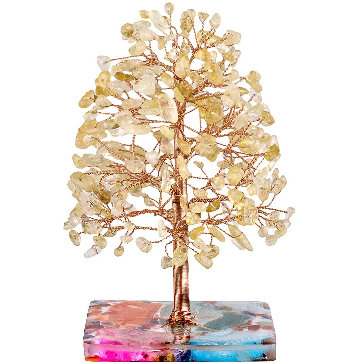 Nupuyai Citrine Healing Crystal Money Tree for Home Office Decor, Chip Stones Tree Good Luck Fengshui Ornaments Colourful Resin Base with Gift Box