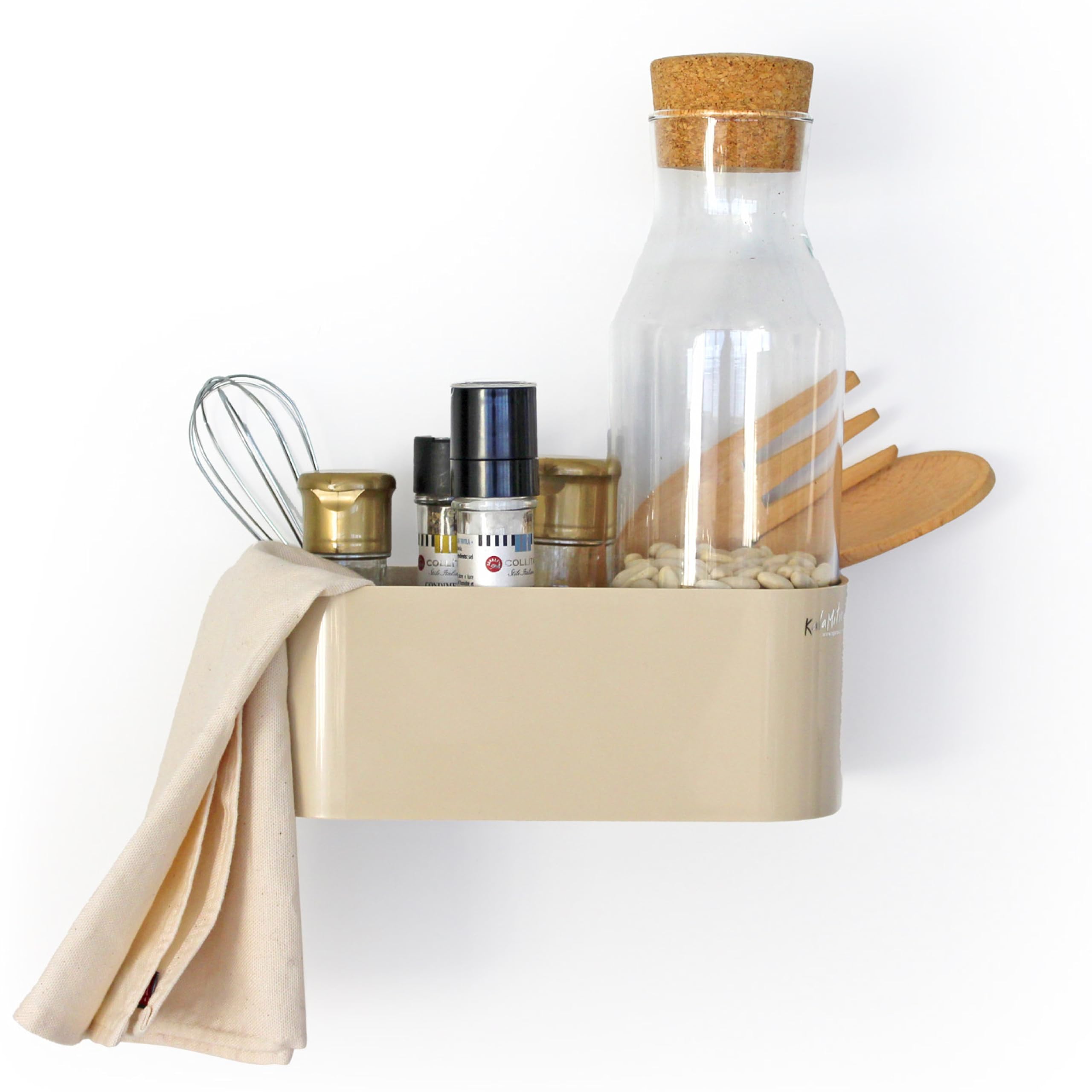 KalaMitica - Magnetic Containers to Organize and Decor your Kitchen, Bathroom, Bedroom, Living, and any Room of your Home, Saving Space with Style - Magnetic Tray - 22 x 12 x 8.5 cm - Ivory