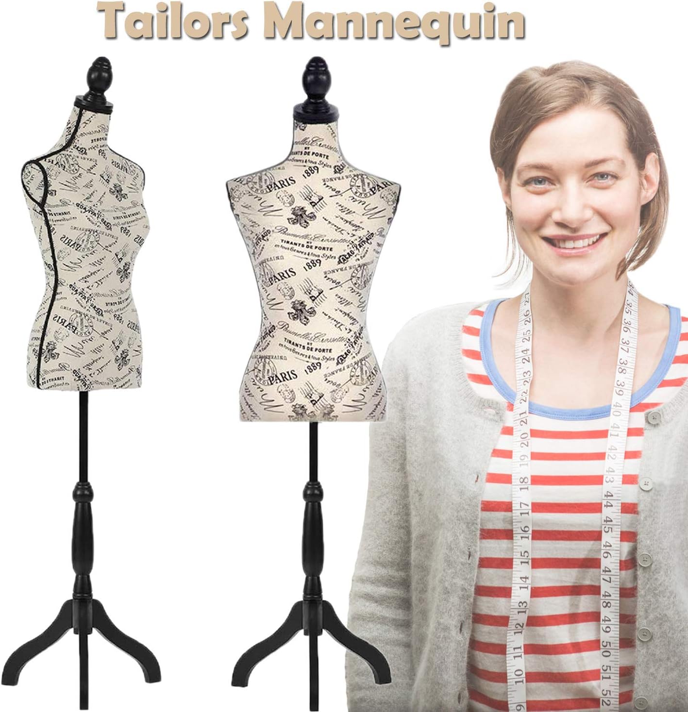 Female Tailors Mannequin Beautiful Female Adult Dressmaking Dummy, Lightweight Mannequin Torso Body Dress Form 60-67 Inch Height Adjustable Detachable Plastic Clothing Display Standing