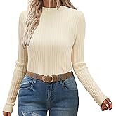 OUGES Womens 2024 Spring Summer Tops Basic Slim Fit Sweaters Turtleneck T Shirts Business Casual Outfits
