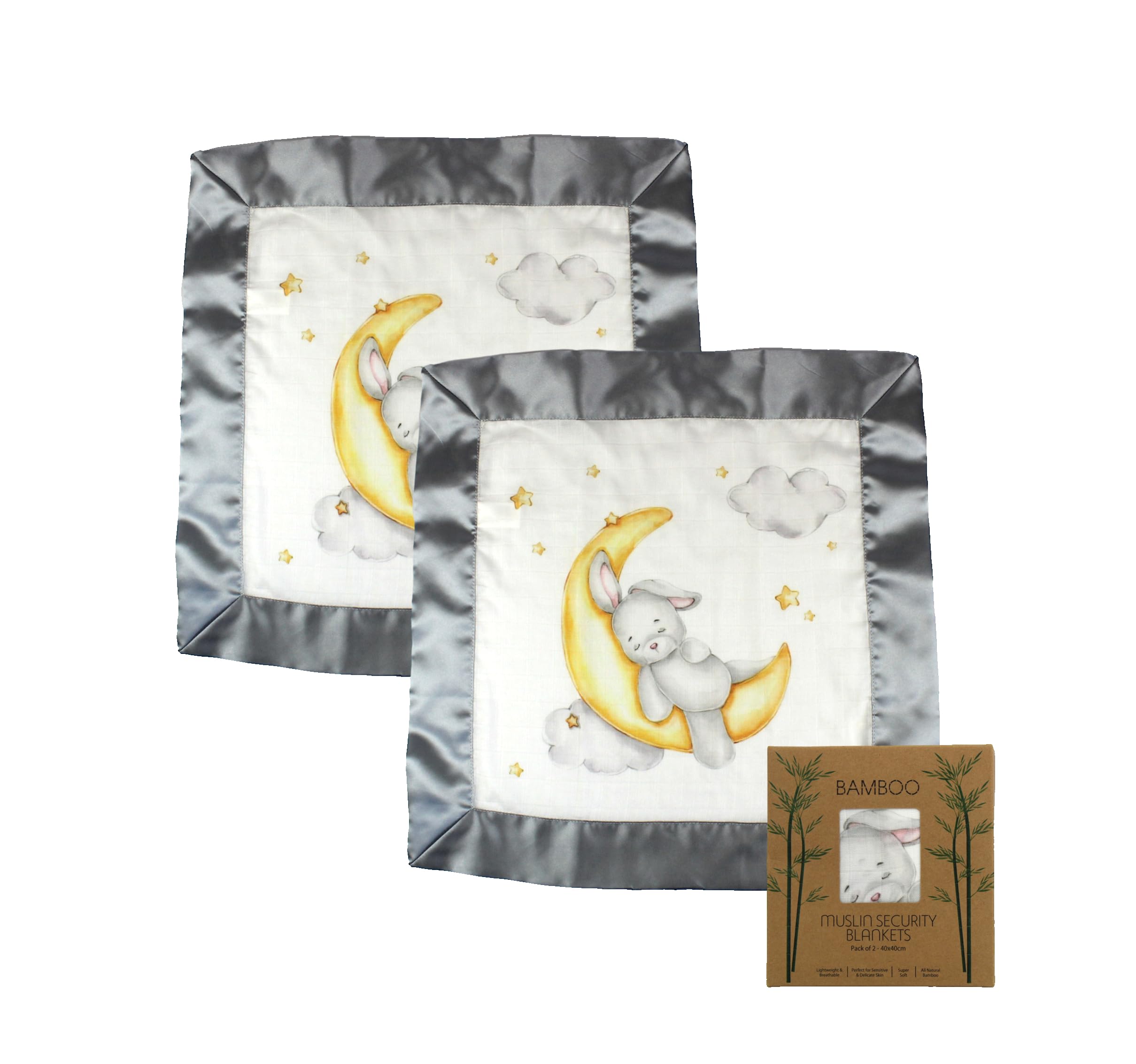 Immaculate Textiles Bamboo Baby Sensory Muslin Square/Comforter/Security Blanket - Pack of 2-40x40cm - 70% Bamboo / 30% Cotton with Satin Edge : Baby Boys or Girls