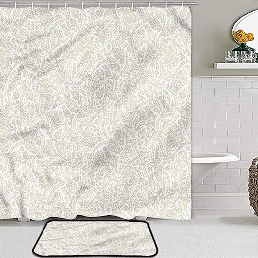 Amazon Com Paisley Bathroom Decor Sets With Shower Curtains Ornate Leafage Classic Marine Carpet 36w X 72l 16w X 24l Inch Home Kitchen