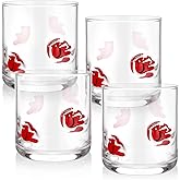 Vesici 4 Pcs Christmas Icon Glass Cups 14 oz Cardinal Bird Icon Juice Glasses Stemless Wine Drinking Juice Glass Cup Double Hand Blown Drinking Cups for Holiday Xmas Party Supplies Lovely Gifts
