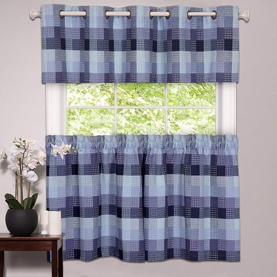 bed bath n more Classic Checkered Blue Decorative Window