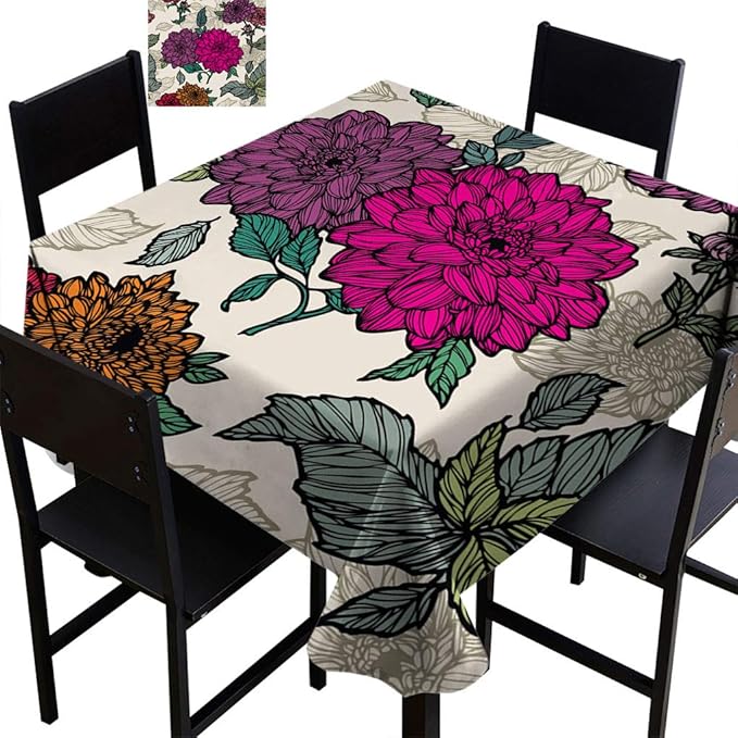 Greatdecor Floral Square Fabric Tablecloths, Floral Pattern