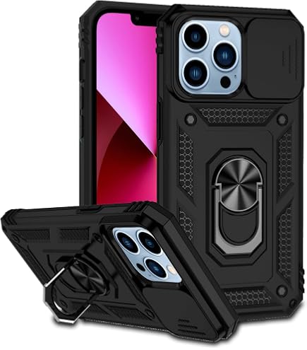 Hitaoyou Custodia per iPhone 13 Pro Max, custodia per iPhone 13 Pro Max con copertura per fotocamera e cavalletto di grado militare, resistente, con supporto magnetico per auto per iPhone 13 Pro