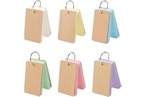JUNART 300 Pcs Flash Cards with 6 Key Rings, 4x7 6 Colour Portable Thick Paper Index Cards with Kraft Cover for Daily Notes,S