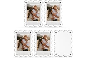Nirvany 5 Pack Acrylic Magnetic Picture Frames for Fridge, 2.75x3.9 Inch Clear Scalloped Acrylic Photo Holders for Mini & Wallet-Size Pictures