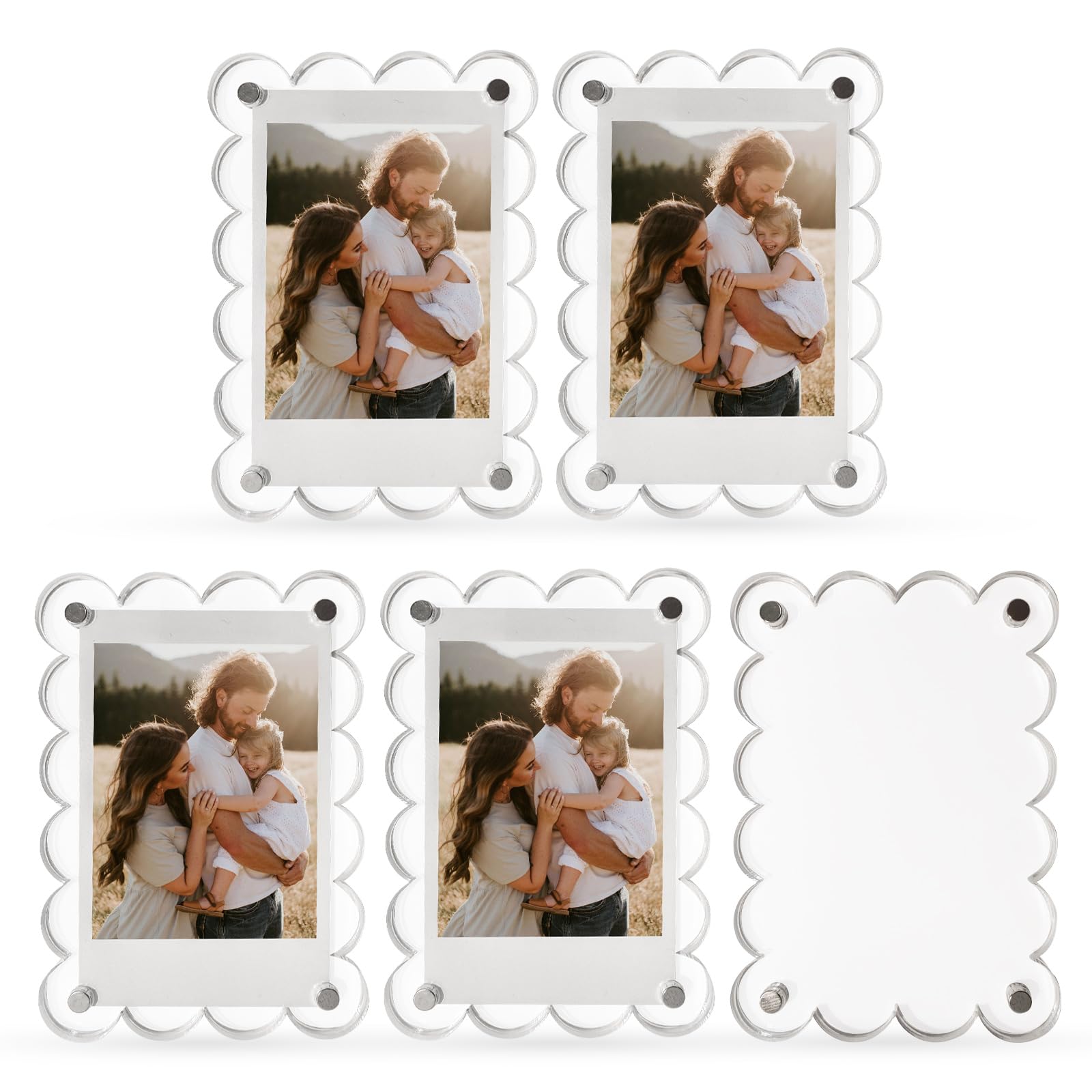 Photo 1 of Nirvany 5 Pack Acrylic Magnetic Picture Frames for Fridge, 2.75x3.9 Inch Clear Scalloped Acrylic Photo Holders for Mini & Wallet-Size Pictures