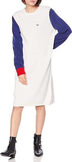 Amazon ラコステ ニットワンピース 公式 Made In Franceスリーブ配色ワンピースニットセーター レディース イブニングドレス 通販