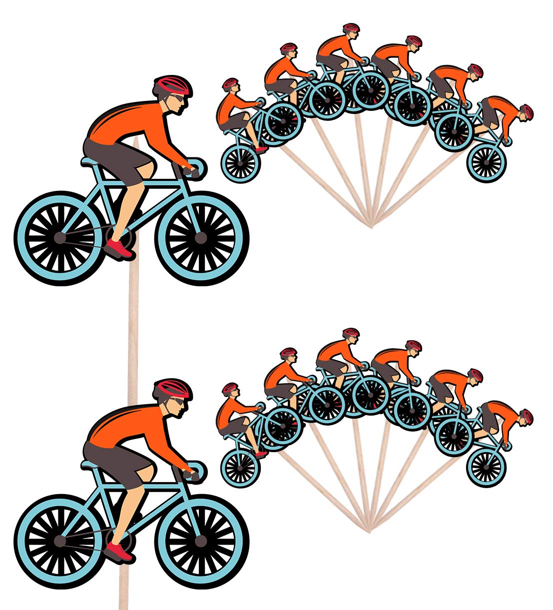 AK Giftshop Cyclist Cycling Events Clubs Birthday Party Food Cake Cupcakes Picks Sticks Decorations Toppers Stand Up Food Flags (pack of 14)