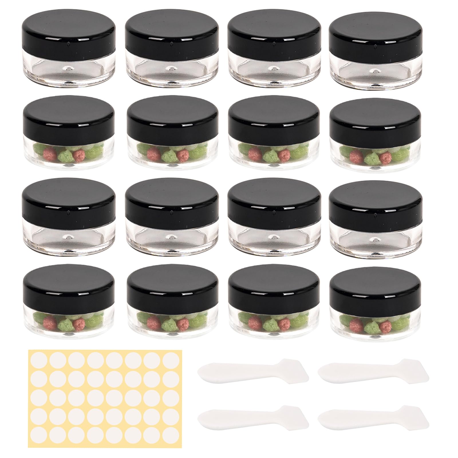 Plastic Empty Cosmetic Jars and Pots with Lids, Makeup Containers, Travel Pans (Black/16 Pcs 10ml)