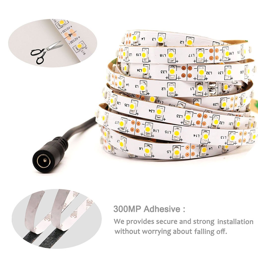 Led Strip Lights 19.6ft/6M Non-waterproof Flexible 360leds Warm White Bed Night Lights Touch Sensor Lighing Kit Manual Bright/Dim Decorate for Mirror cabinets Bed ,Tender Light