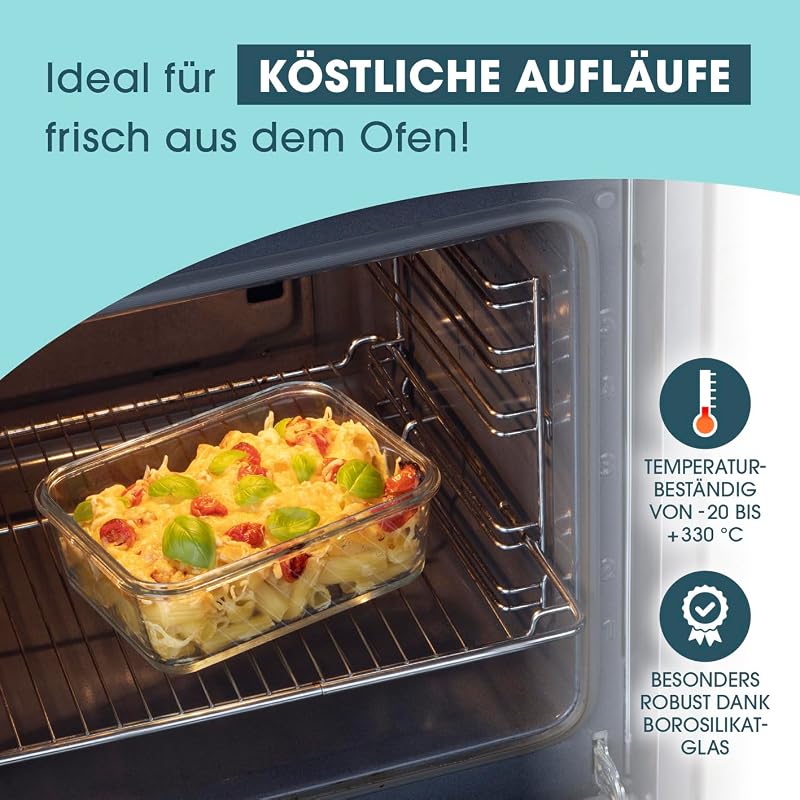 Klick-It - Fiambreras de cristal (3 unidades, 1,6 L, apto para lavavajillas, microondas y congelador)