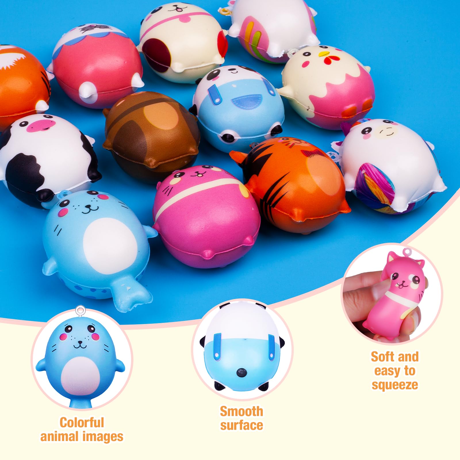 Exun 12 Pack Kawaii Squishies Squishy Toys, Cute Animals Slow Rising Creamy Scent Stress Relief Squishies Toys for Party Favors, Birthday Goodie Bag Stuffers, Easter Egg Fillers, Classroom Prizes