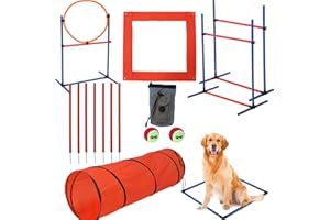 CuisinSmart Dog Agile Course Backyard Set, Dog Obstacle Course Backyard with 2-Set Agility Hurdle,Jump Ring, Tunnel, Pause Box, 8 Weave Poles, Toy Balls & Portable Storage Bags,Dog Agility Equipment