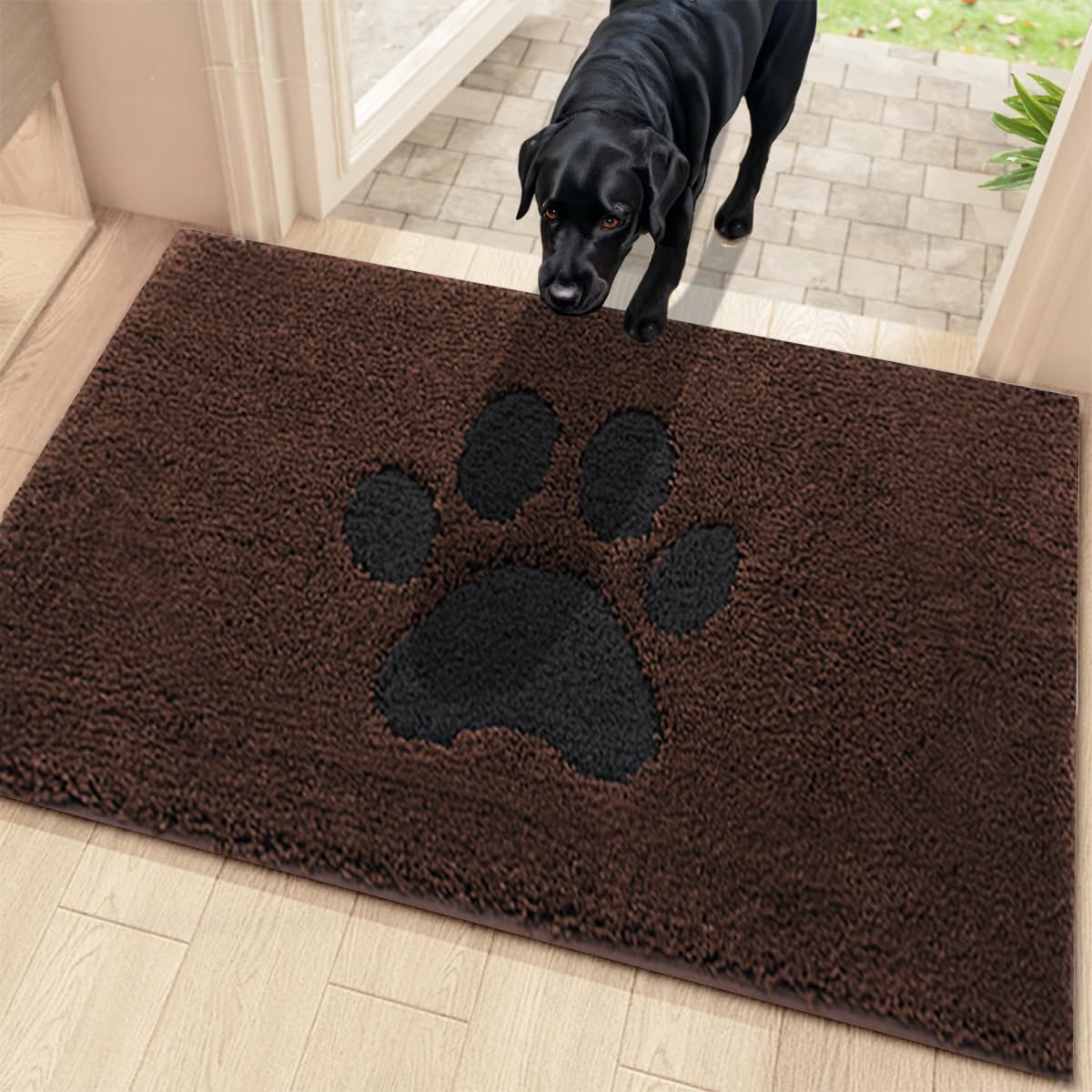 Oiilores Dirt Trapper Door Mat Indoor 60 x 90 cm, Non-Slip Washable Rug, Low-Profile Inside Doormats for Entryway, Super Absorbent Dog Mats for Muddy Paws, Brown