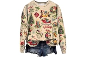 GREFLYING Vintage Christmas Shirts For Women Christmas Lightweight Sweatshirts Tops Xmas Graphic Long Sleeve Shirts Tops