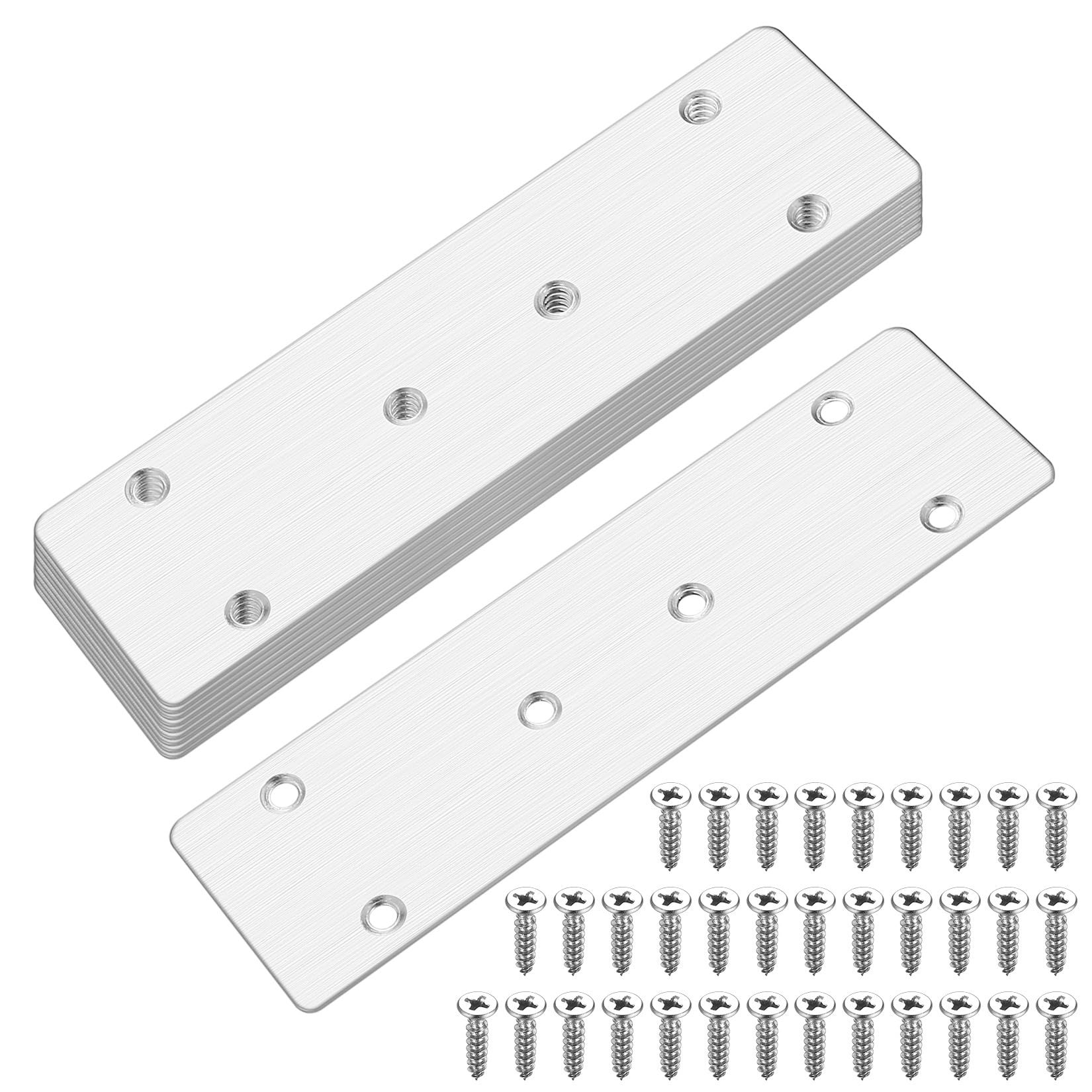 10 Pcs Flat Joining Plates, Metal Mending Plates for Wood, Timber Connector Perforated Straight Brace Brackets, Stainless Steel Heavy Duty Fixing Brackets for Furniture Repair, 6.7x1.89 in