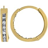 14Kt Yellow Gold Womens Princess-Cut Cubic Zirconia Single Row Huggie Hoop Earrings