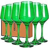 GLAZVIA Green Wine Glasses Set of 6, 12oz Stemmed Crystal Glasses, Thick & Colored, Dishwasher Safe Stemware for Red or White, Gift for Party, Holiday, Anniversary, Restaurant, Home Bar, Daily Use