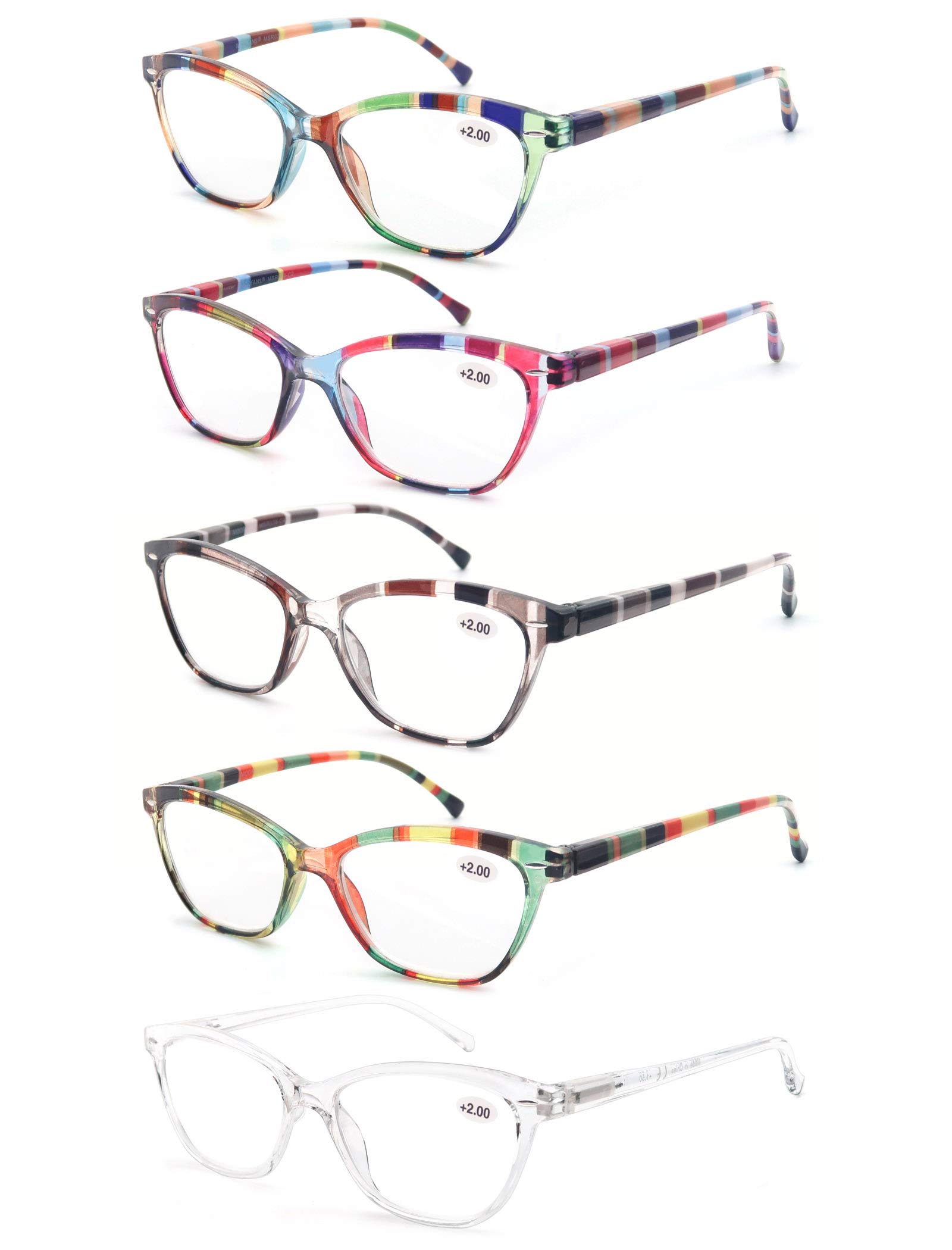 MODFANS Reading Glasses Women Fashion Ladies,5 Pack Readers Glasses Comfort Spring Hinge Lightweight,Cat-eye Frame Stylish Look,Come with Pouch