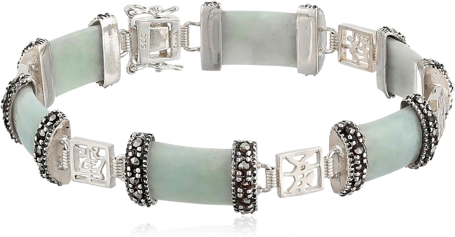 Amazon Sterling Silver Marcasite Green Jade Six Lucky Wishes Link