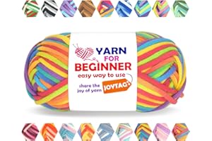 JOYTAG 50g Rainbow Beginner Crochet Yarn for Crocheting and Knitting Multicolor Cotton Crochet Yarn for Beginners with Easy-to-See Stitches Cotton-Nylon Blend Easy Yarn for Beginners(Rainbow 02)