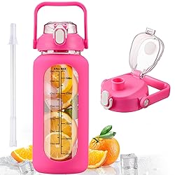 kytffu 64oz Glass Water Bottles with Straw, Half