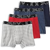 Jockey Men's Underwear ActiveBlend Boxer Brief - 4 Pack, Grey Stripe/Rough Blue/Racing Red/Navy Heather, XL