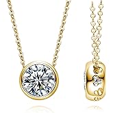 CannyCat 2 carat Moissanite Bezel Pendant Necklace for Women D color VVS Brilliant Round Cut Moissanite Necklaces Platinum-Plated Sterling Silver Chain Engagement Anniversary Promise Christmas Birthday
