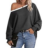 Dressmine Womens Off Cold Shoulder Tops Long Sleeve Asymmetrical Batwing Sweatshirts Blouse Casual Loose Tunics